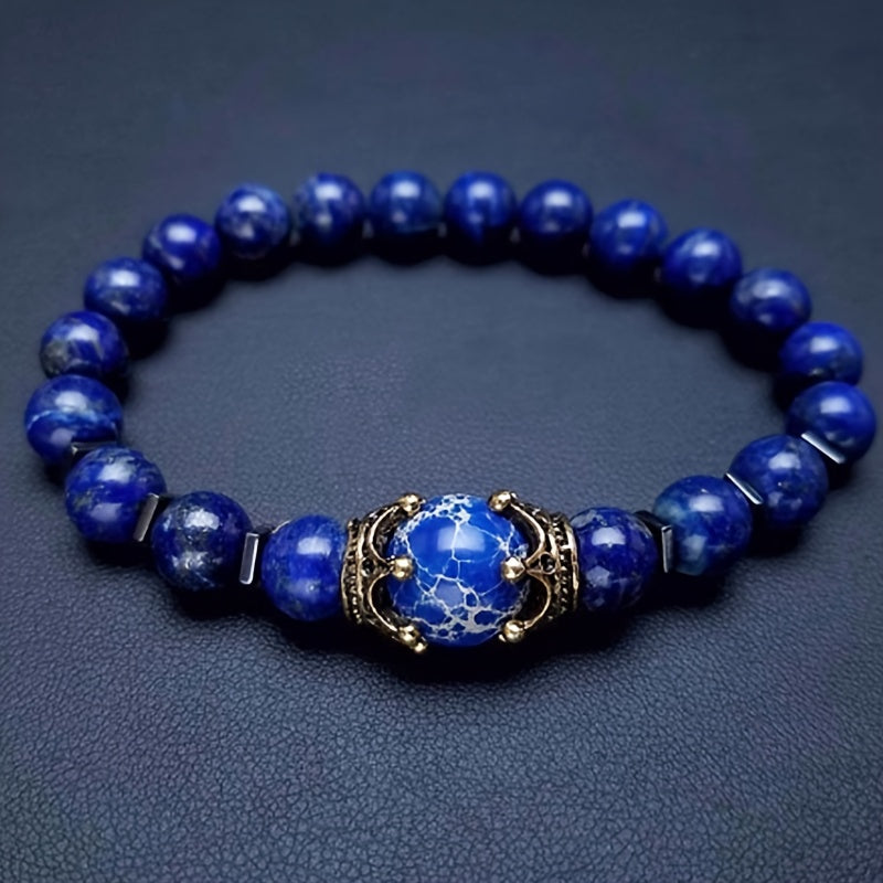 Crown Tiger Eye Bead Bracelet Men's Jewelry