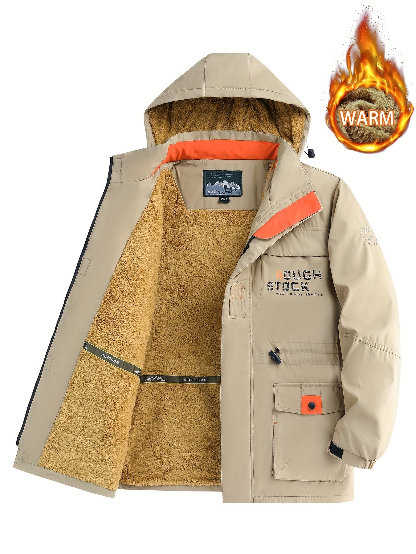 Men's Hooded Plush Windproof Warm Jacket for Autumn/Winter