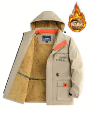 Men's Hooded Plush Windproof Warm Jacket for Autumn/Winter