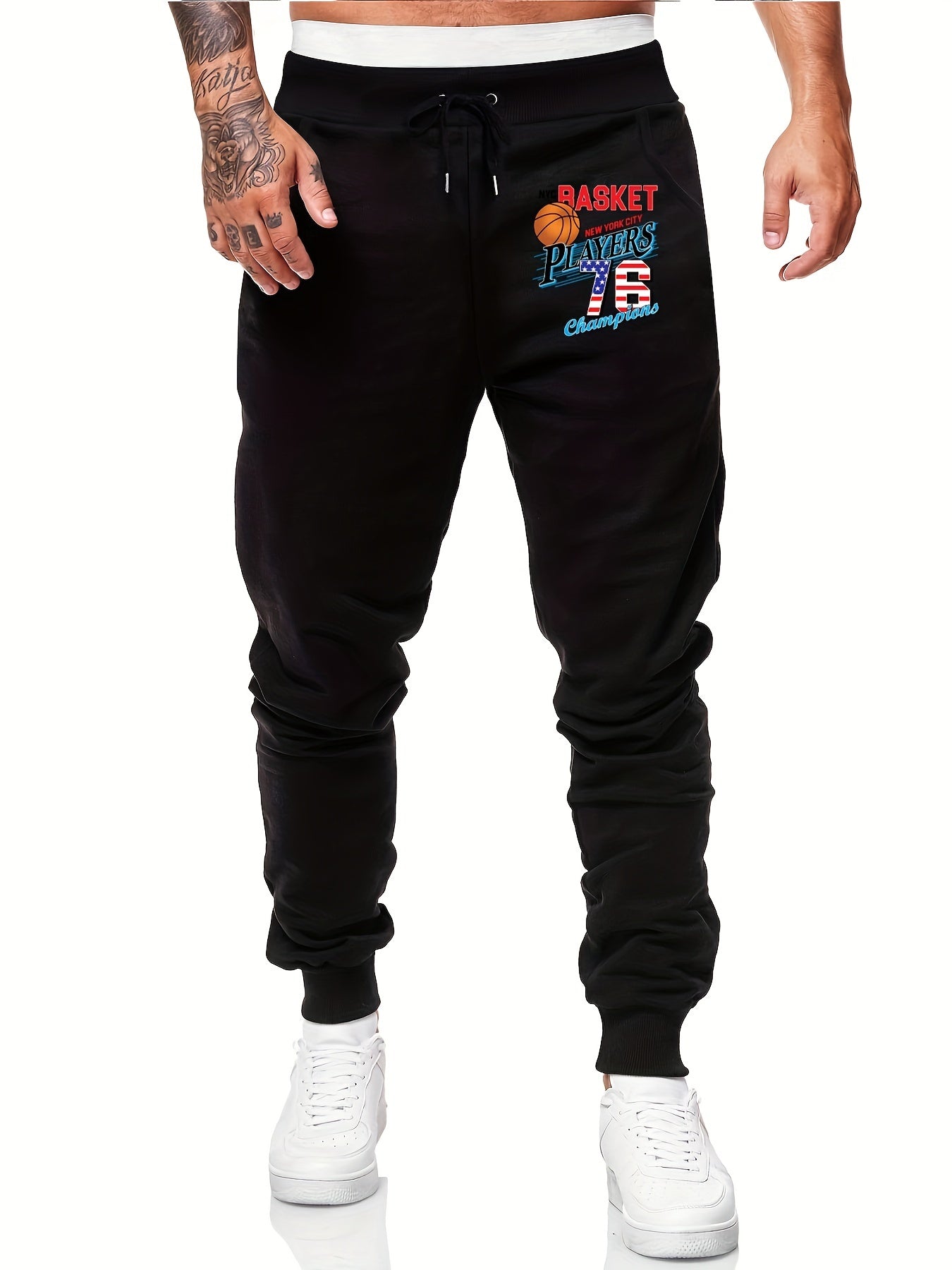 Men's Comfy Basketball Drawstring Joggers Loose Fit Pants
