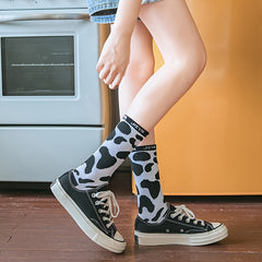 5 Pairs Cow Spot Print Socks Women's Mid Tube Stockings