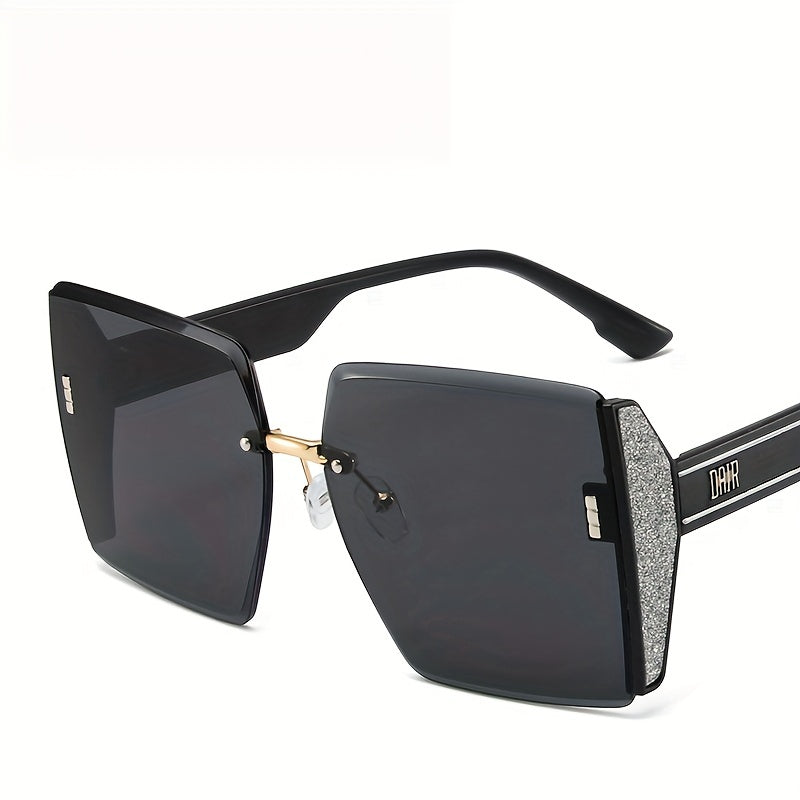 Square Frameless Trimmed Sunglasses Big Frame Sunglasses