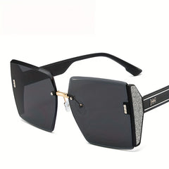 Square Frameless Trimmed Sunglasses Big Frame Sunglasses