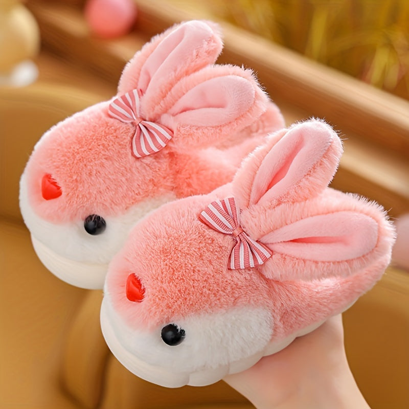 Girls' Rabbit Furry House Shoes - Non Slip Soft Bottom - Indoor Winter