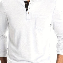 Men's Solid Long Sleeve Button T-shirt for Autumn