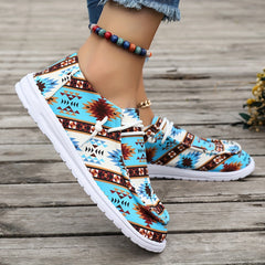 Retro Floral Print Low Top Sneakers Lightweight Casual Walking Shoes