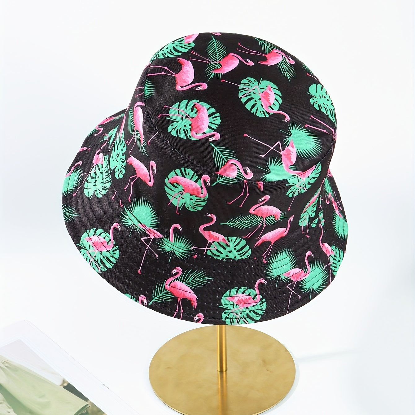 Flamingo Leaf Print Bucket Hat Reversible Sunscreen Basin Hat