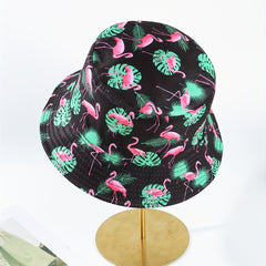Flamingo Leaf Print Bucket Hat Reversible Sunscreen Basin Hat