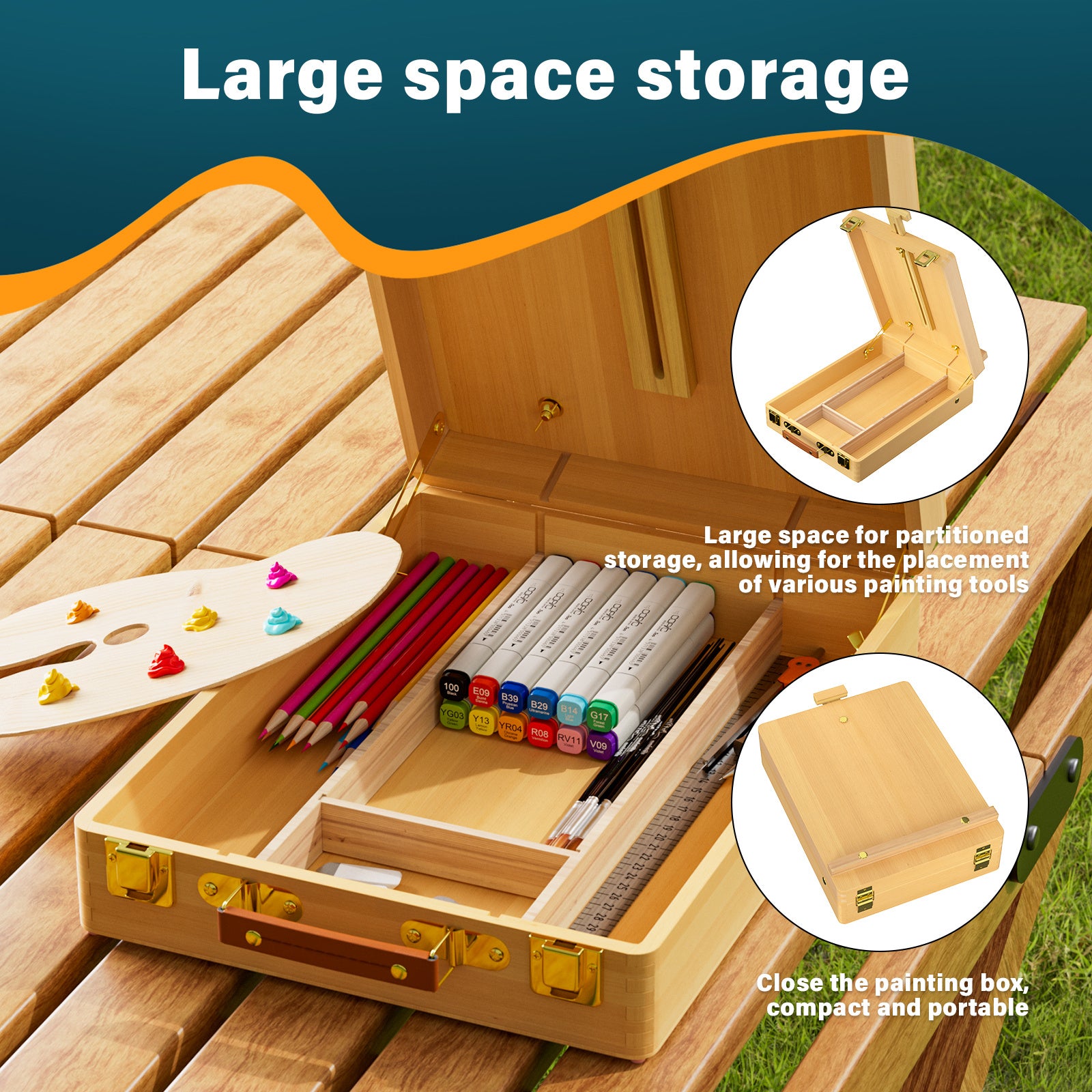 Adjustable Wooden Table Box Easel with Drawer Desktop Easel