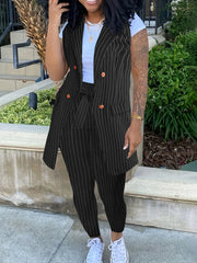 Women's Plus Striped Print Vest & Pants Outfit 2 Piece Set