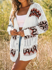  Geometric Print Open Front Cardigan