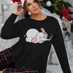  Elephant Print Long Sleeve Sleepwear Tee