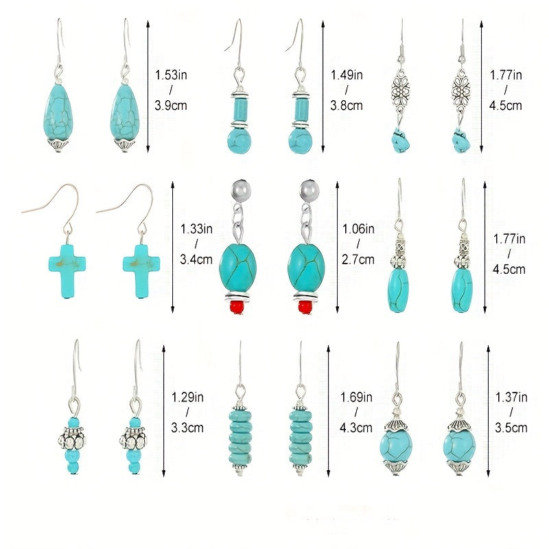 Turquoise Bohemian Hook Earrings Silver Plated Jewelry