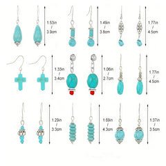 Turquoise Bohemian Hook Earrings Silver Plated Jewelry
