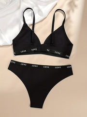 Letter Print Bra & Panties Set Women's Lingerie