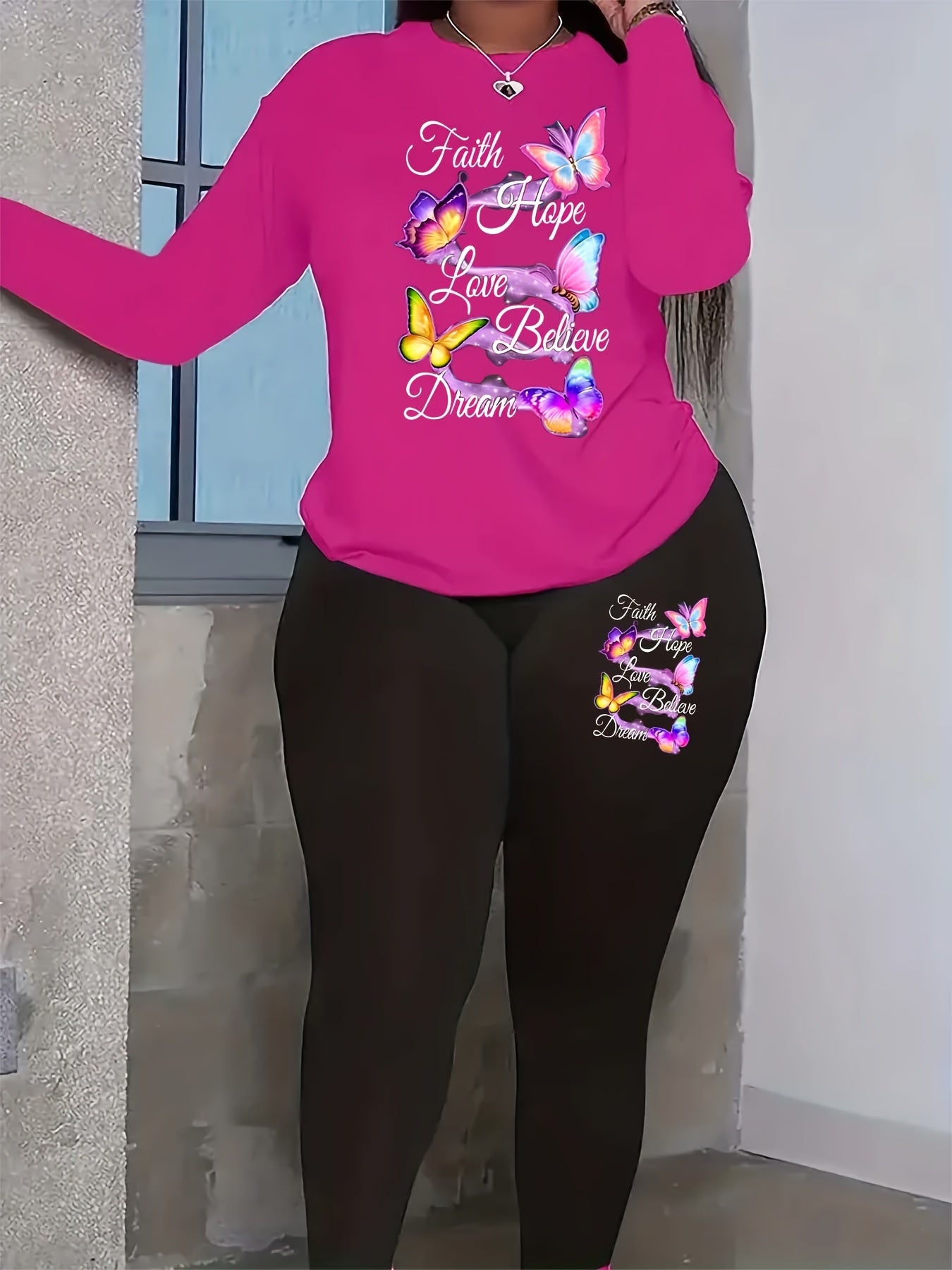  Casual Outfits Butterfly Print Top & Leggings Set