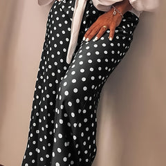 Plus Dot Print Elastic High Rise Wide Leg Trousers