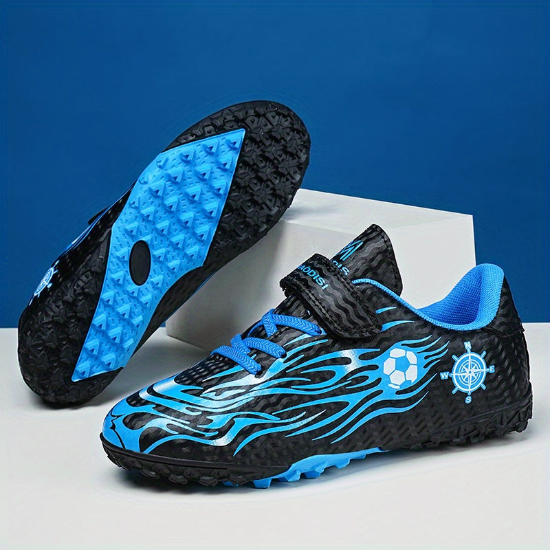 Boy's Turf Football Boots Hook Loop Fastener Outdoor Soccer Cleats