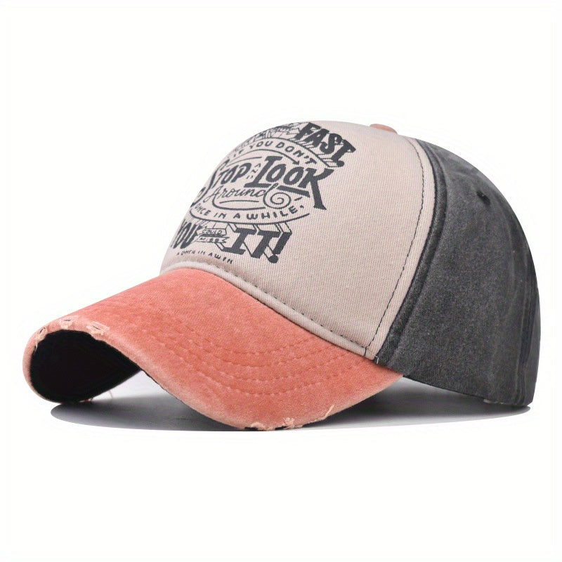 Washed Cotton Print Baseball Cap Casual Distressed Letter Peaked Cap