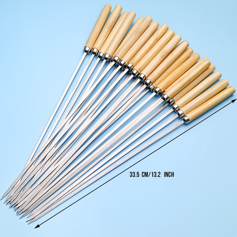 10pcs Stainless Steel Barbecue Skewers with Wooden Handle BBQ Accessories