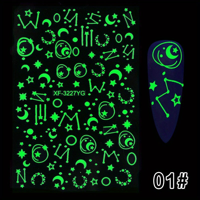 Glow in the Dark 3D Nail Decals DIY Nail Art Stickers for Girls