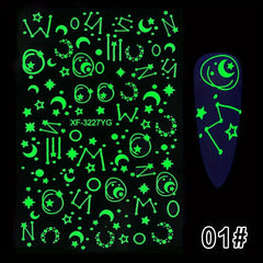 Glow in the Dark 3D Nail Decals DIY Nail Art Stickers for Girls