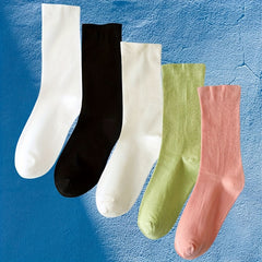 Women's Solid Mid Tube Socks, 5 Pairs
