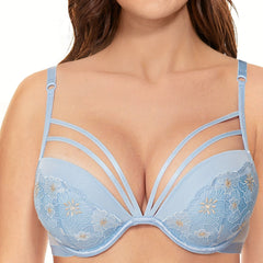  Women's Strappy Embroidered Push Up Bra