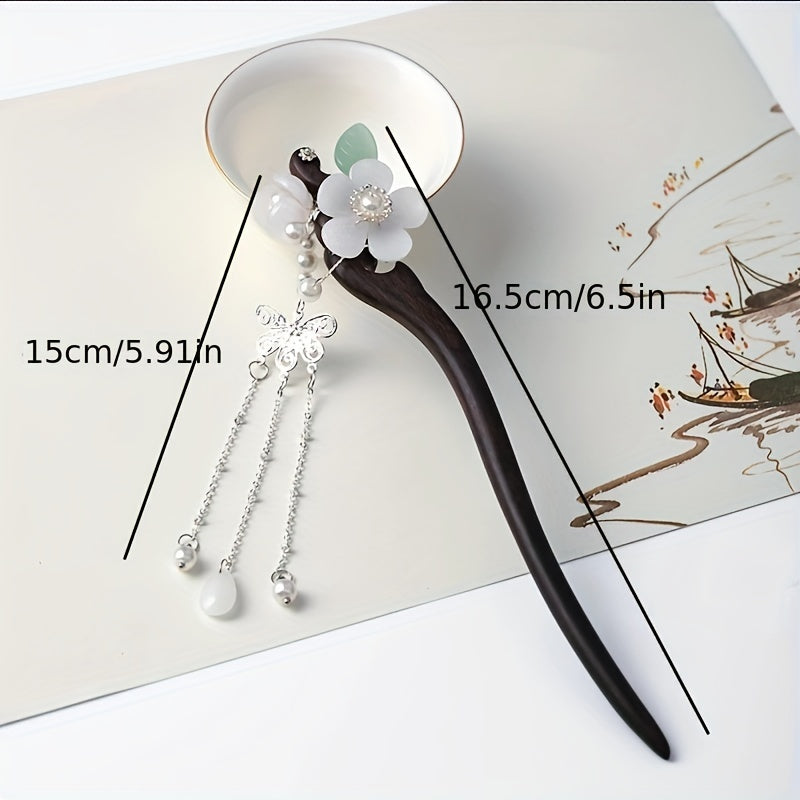 Chinese Hairpins Clips Tassel Flower Hair Chignon Wooden Hair Pin
