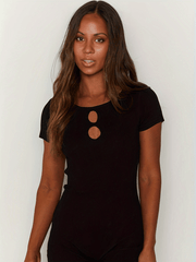 Women's Crew Neck Cut Out Romper Jumpsuit Short Sleeve Slim Romper