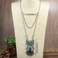 Boho Style Pendant Necklace Feather Tassel & Shell Pendant