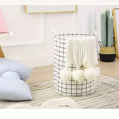 Circular Linen Foldable Storage Basket for Clothes