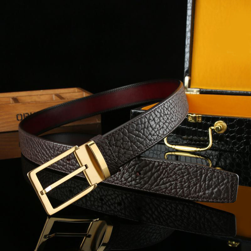 Men's Wild Style Stitch Belt with Stainless Steel Buckle Top Cowhide Leather