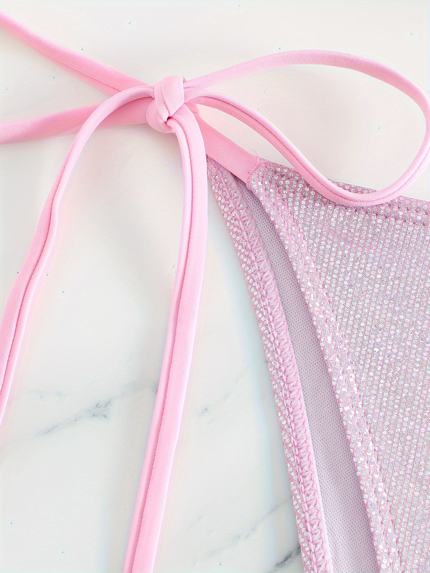  Metallic Halter Bra & Tie Side Panty Bikini Set