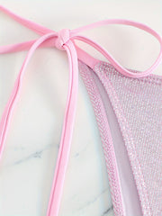  Metallic Halter Bra & Tie Side Panty Bikini Set