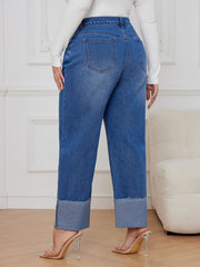  Ripped Button Fly High Rise Straight Leg Jeans
