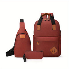 Minimalist 3Pcs Bag Set Laptop Backpack & Crossbody Bag for Travel