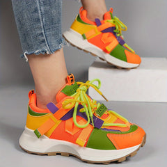 Women's Breathable Mesh Platform Sneakers Casual Lace Up Outdoor Shoes
