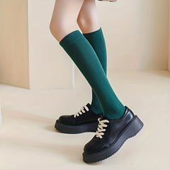 5 Pairs Solid Calf Socks Slim Knee High Socks Women's Stockings