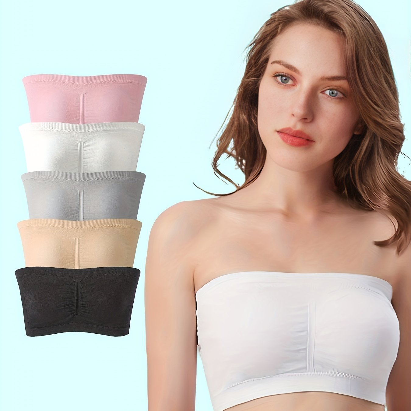 5pcs Seamless Bandeau Bras Soft Stretch Strapless Bra Women's Lingerie