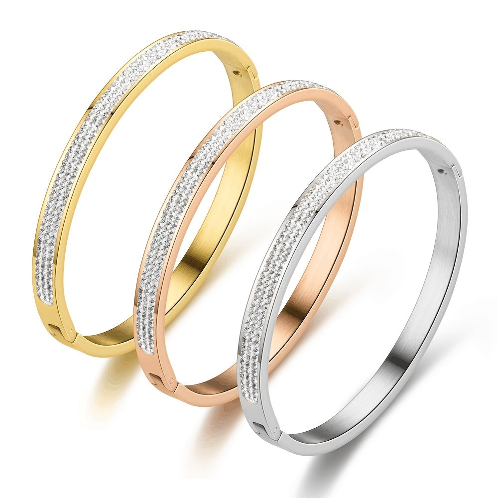 Inlaid Diamond Stainless Steel Unisex Bangle Bracelet