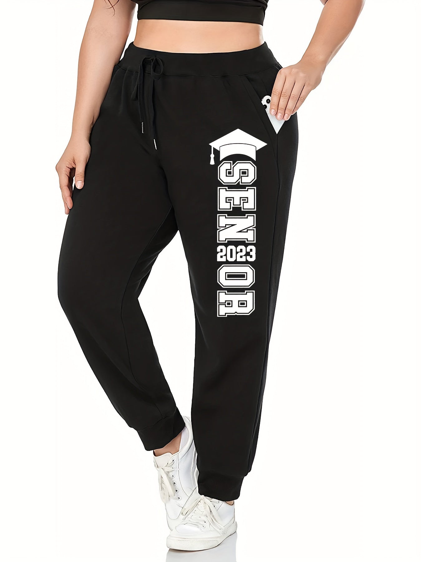  Letter Print Drawstring High Rise Sweatpants