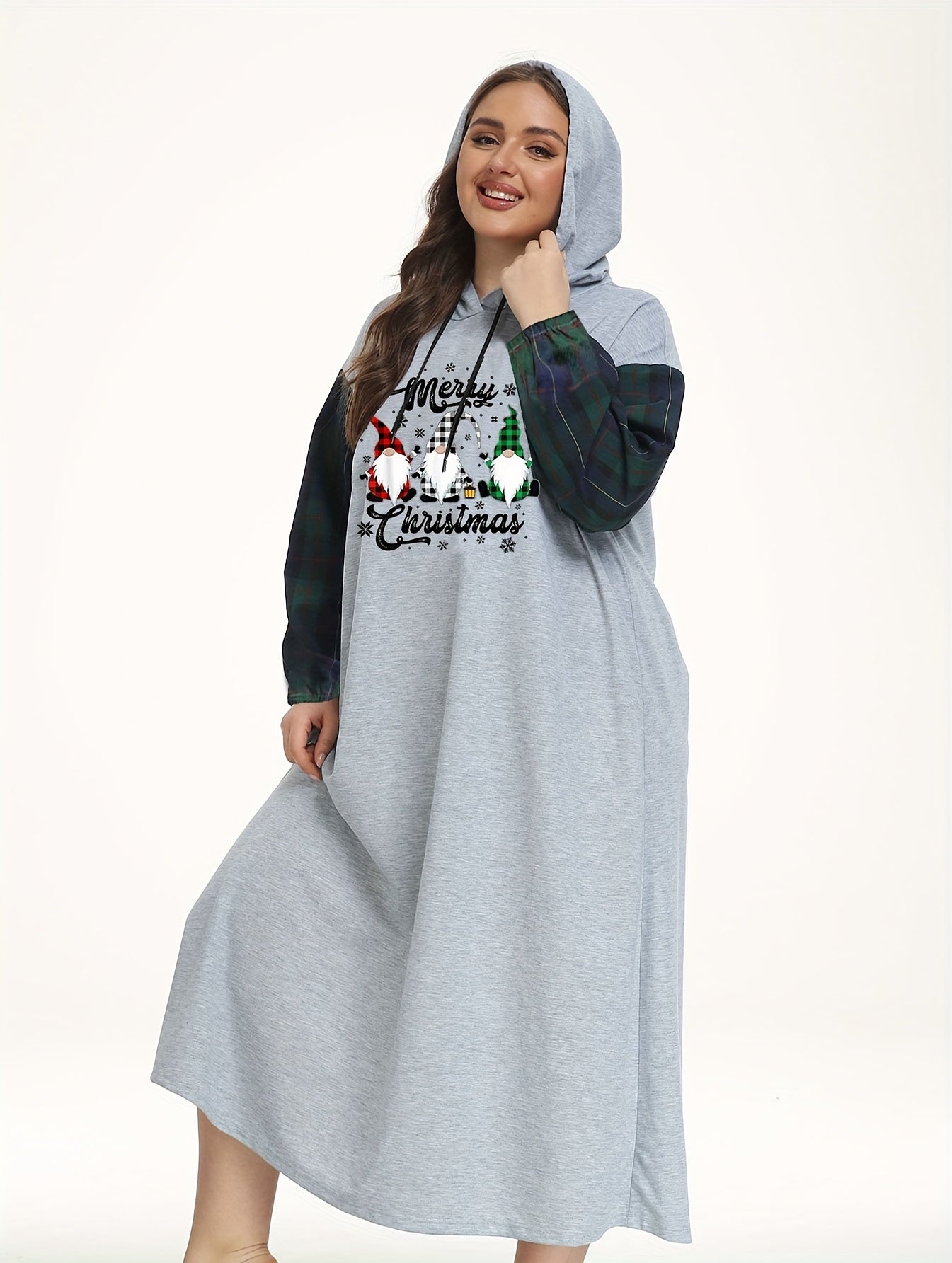  Christmas Plaid Gnomes Hooded Nightdress