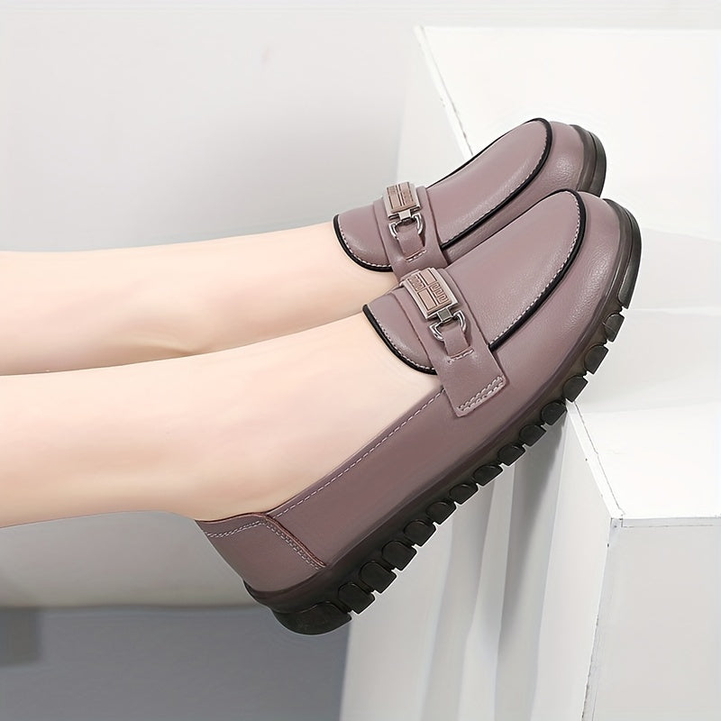 Metal Decor Flat Loafers Slip On Casual Shoes