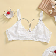  Floral Lace Rhinestone Wire-Free Soft Lingerie Bra