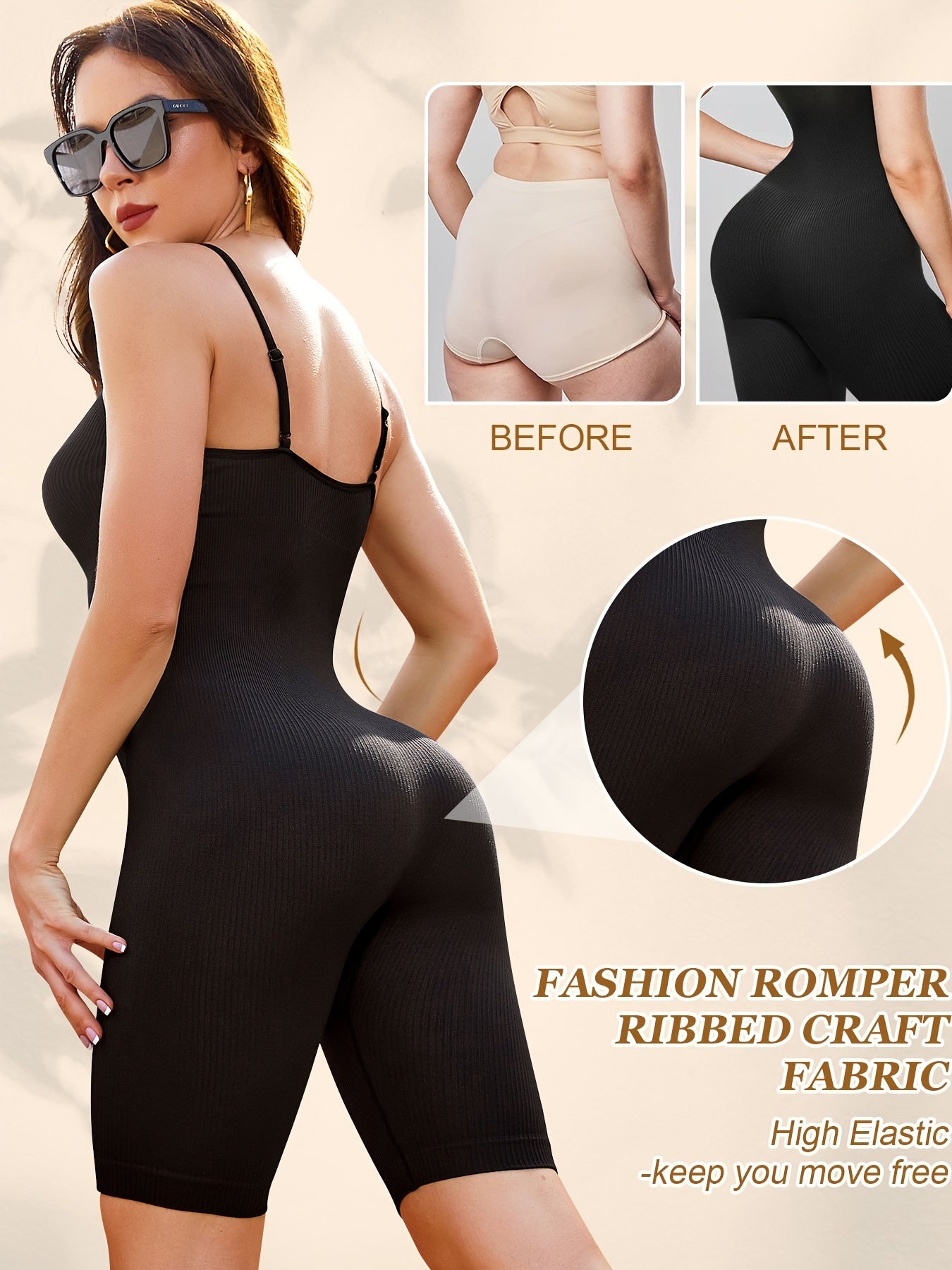 Women's Ribbed Spaghetti Strap Yoga One Piece Romper