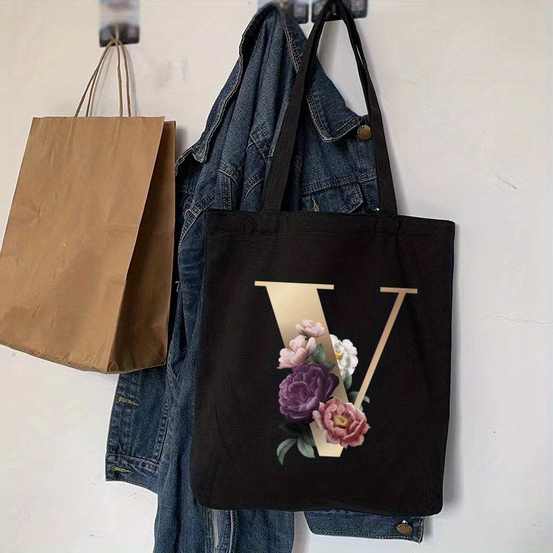 Floral Print Tote Bag Large Capacity Canvas Beach Bag