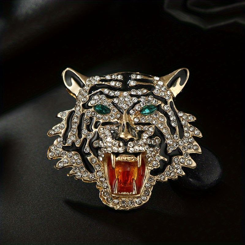 Rhinestone Tiger Head Brooch Men's Party Casual Gift