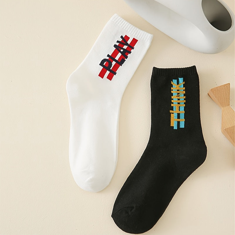 2 Pairs Letter Print Socks Comfy & Breathable Mid Tube Socks Women's Stockings