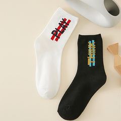 2 Pairs Letter Print Socks Comfy & Breathable Mid Tube Socks Women's Stockings
